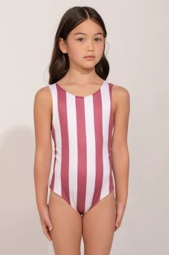 Ancora Official Online Store One Piece Swimmer Stripes Dark Cherry Kids