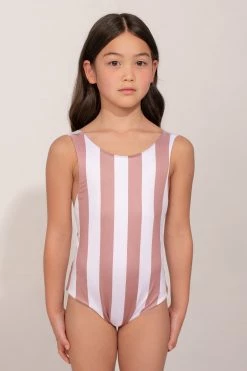 Ancora Official Online Store Kids One Piece Swimmer Stripes Dark Nude